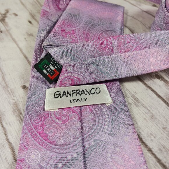 Gianfranco Tie & Pocket Square Set Pink Purple Jacquard Paisley 58x3.25" NEW - Picture 4 of 8